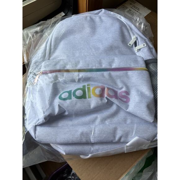 ADIDAS Classic Youth 3S Backpack Jersey White/Rose Gold Rainbow Bookbag NWT - Picture 4 of 5